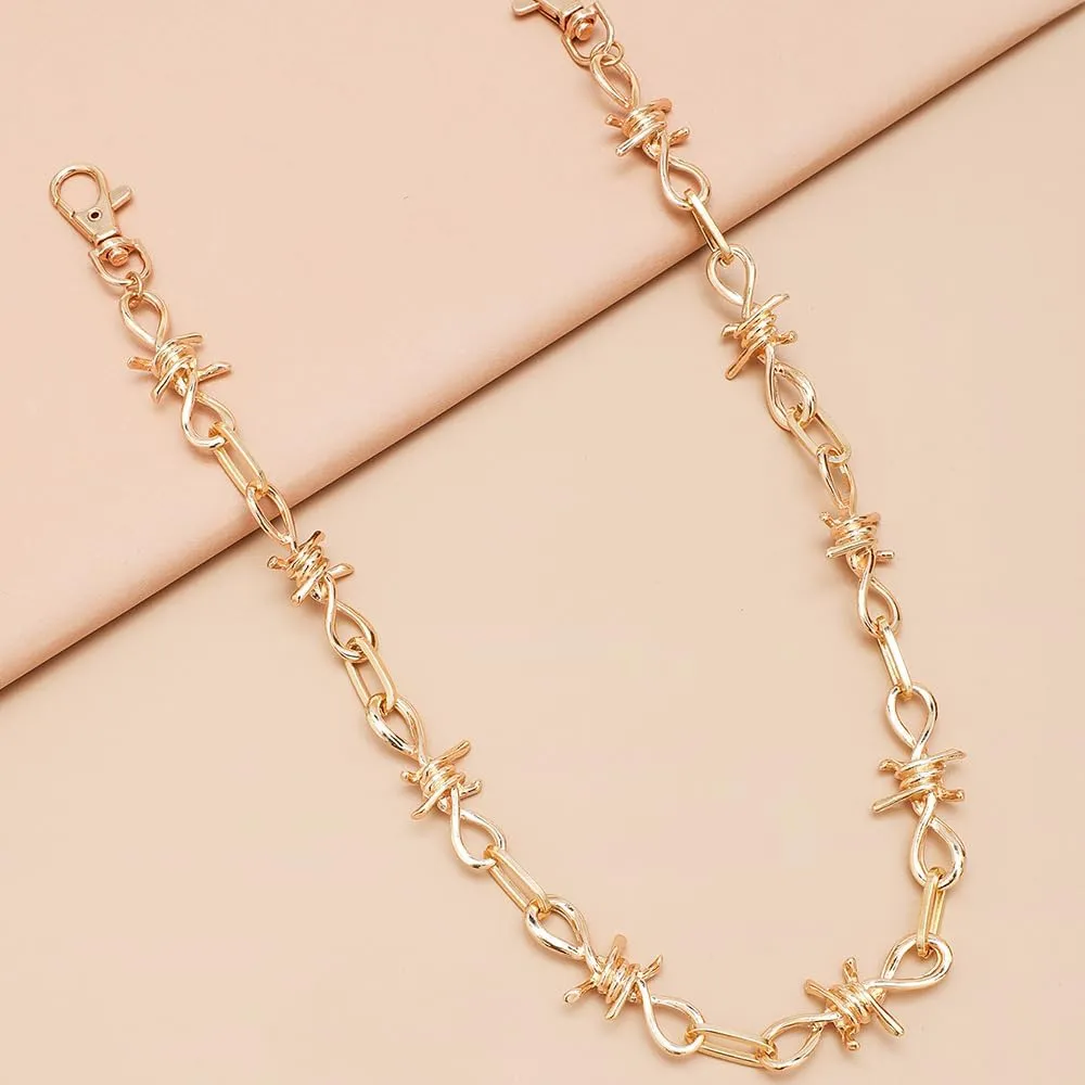 PINKPIN Wallet Chain Men Women Boy Girl, Biker Motorcycle Pants Jean Punk Long Key Chain Black Gold Silver Hip Hop Thorns Chains Rock Chains for Women Men Women Fashion Trendy