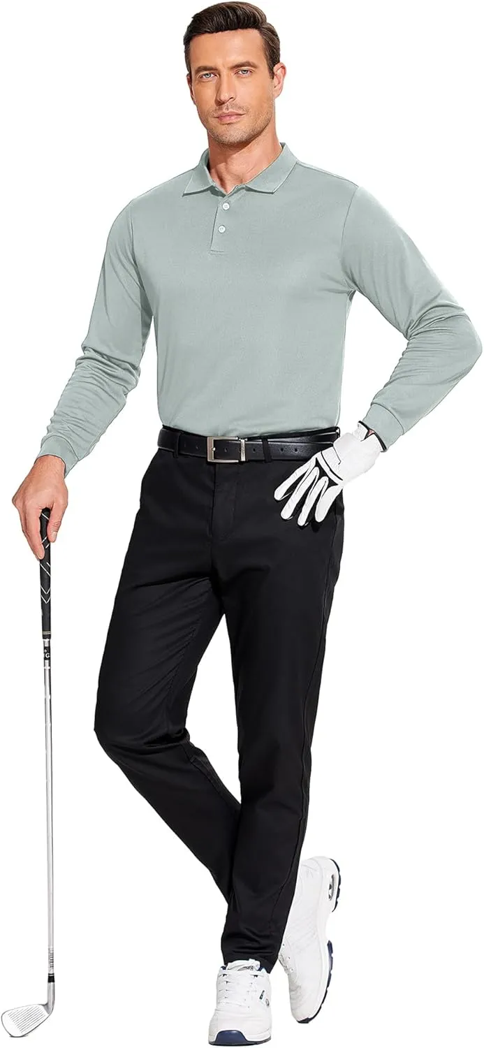 PINSPARK Long Sleeve Polo Shirts for Men Moisture Wicking Golf Shirts Quick Dry Work Hiking Casual Collared Shirt