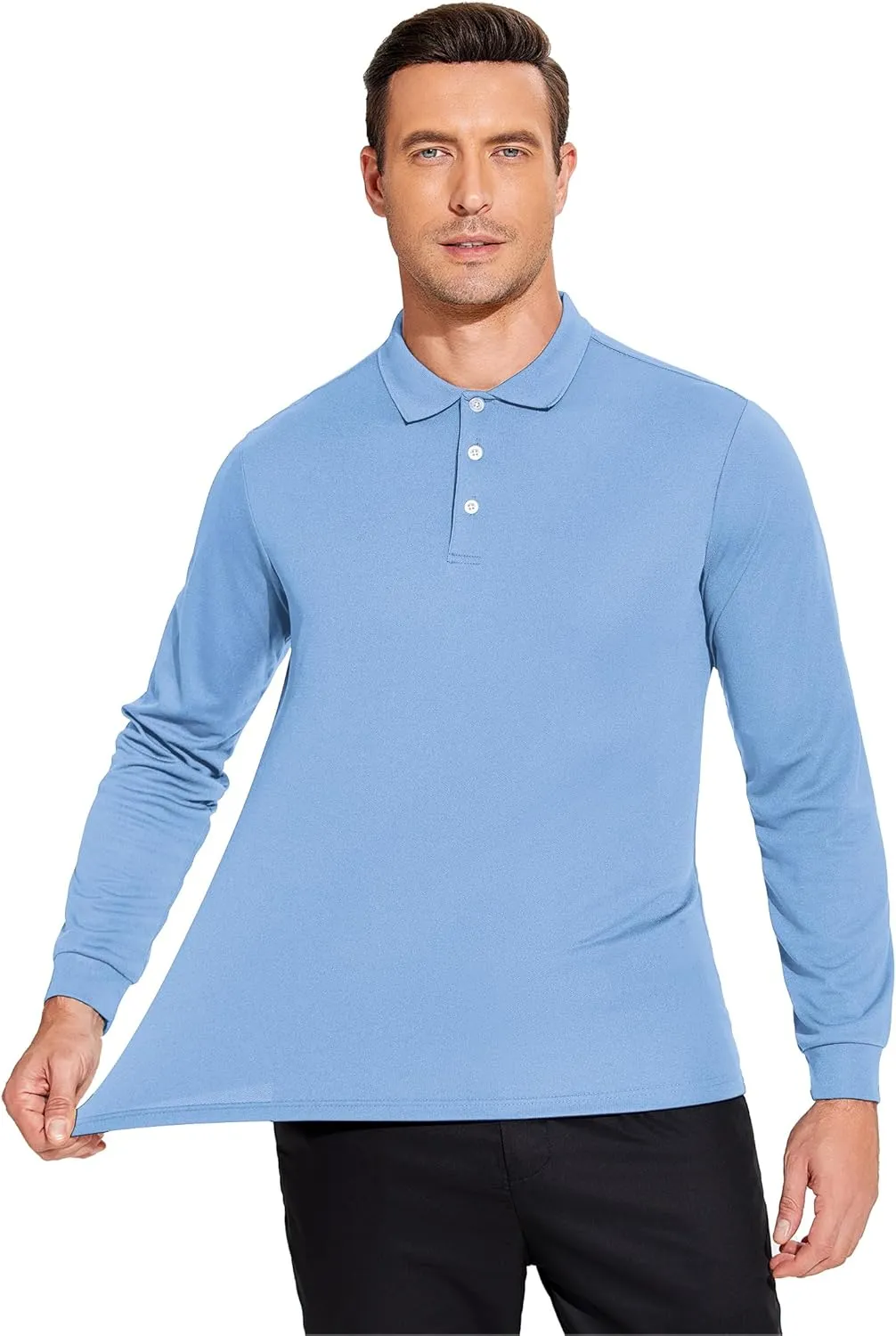 PINSPARK Long Sleeve Polo Shirts for Men Moisture Wicking Golf Shirts Quick Dry Work Hiking Casual Collared Shirt