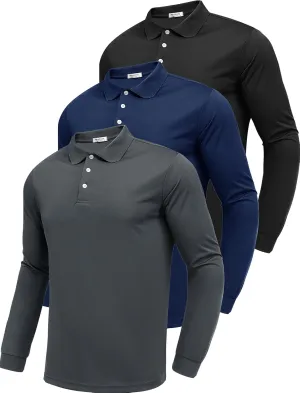 PINSPARK Long Sleeve Polo Shirts for Men Moisture Wicking Golf Shirts Quick Dry Work Hiking Casual Collared Shirt