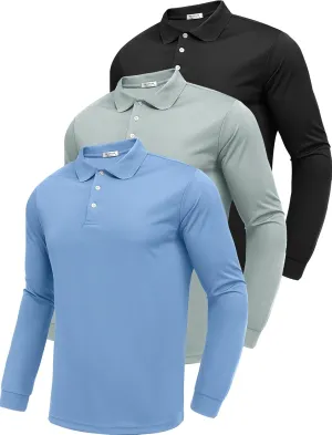 PINSPARK Long Sleeve Polo Shirts for Men Moisture Wicking Golf Shirts Quick Dry Work Hiking Casual Collared Shirt