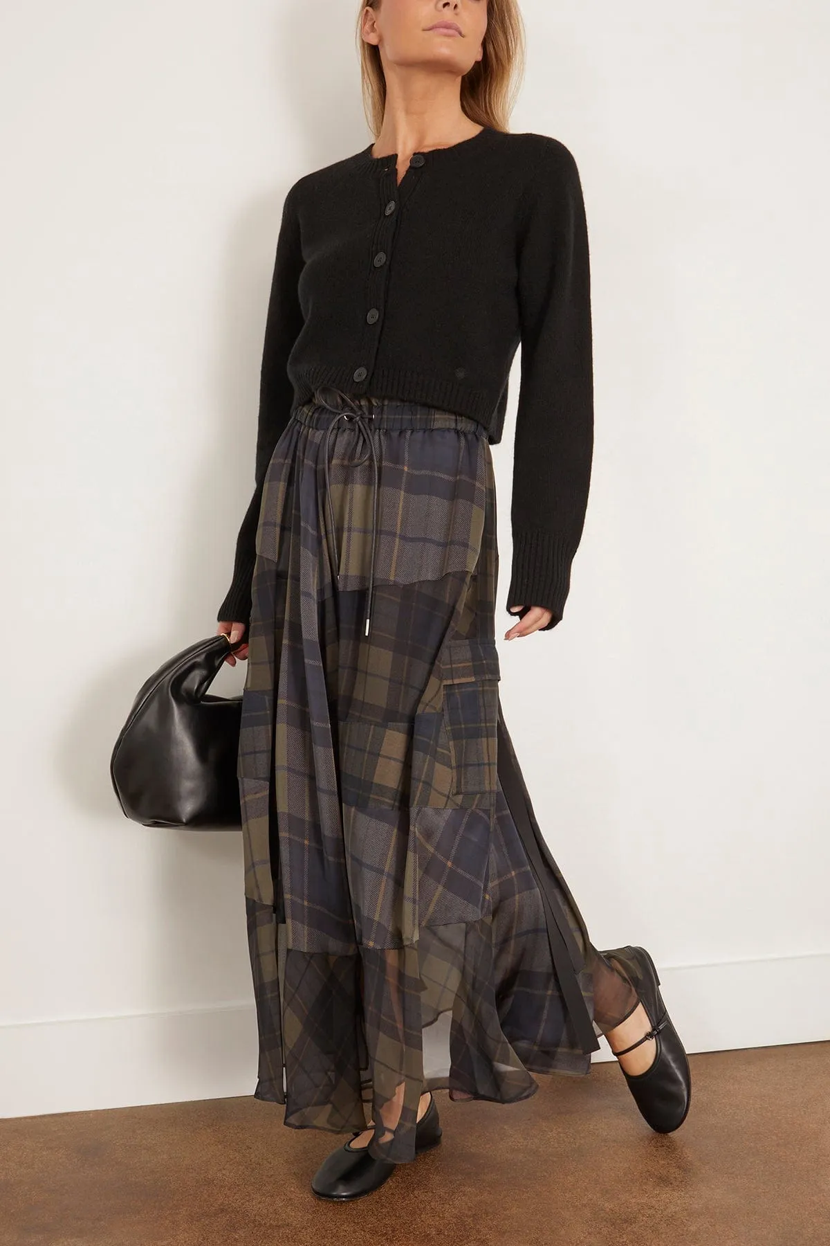 Plaid Print Skirt in Khaki x Navy