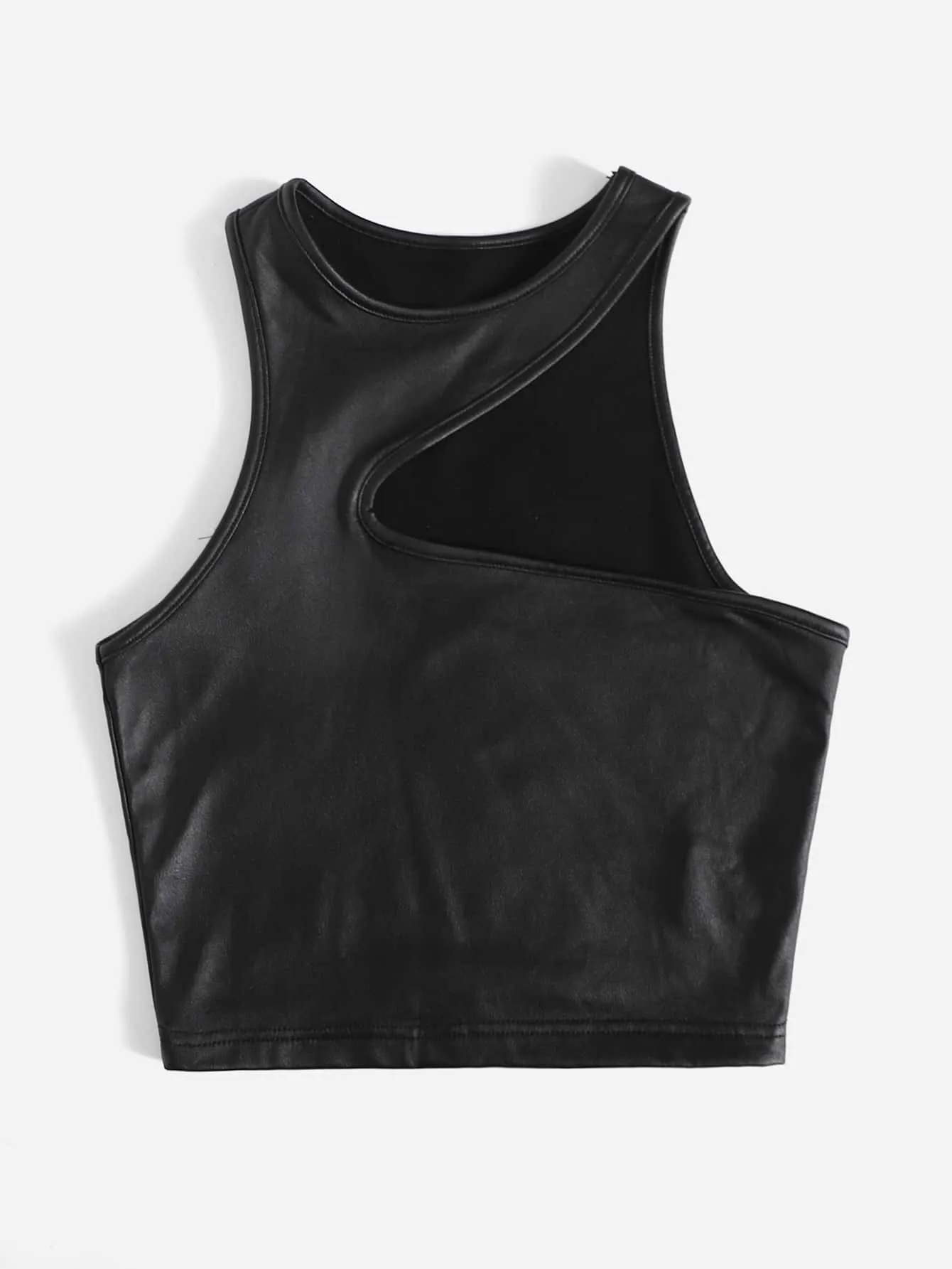 Plain Asymmetrical Round Neck Crop Plus Size Women Top