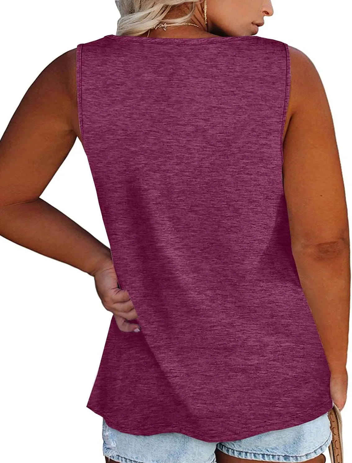 Plus Size Tank Tops for Women Summer Sleeveless Henley T-Shirts Tops Casual Print Tee Tunics Shirts