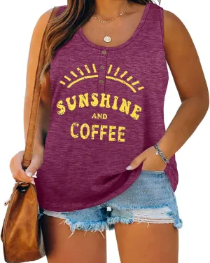 Plus Size Tank Tops for Women Summer Sleeveless Henley T-Shirts Tops Casual Print Tee Tunics Shirts