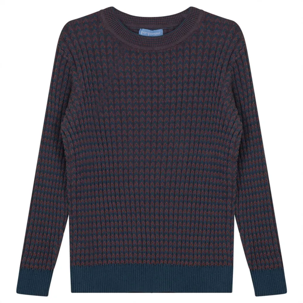 Pompomme Rum/Sea Blue Chevron Knit Sweater