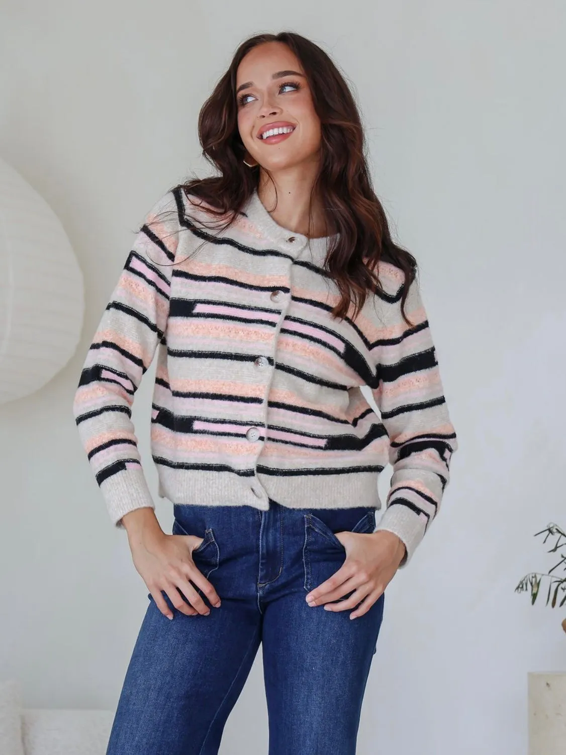 Pre Order : Multi Stripe Cardigan : ETA 17/4