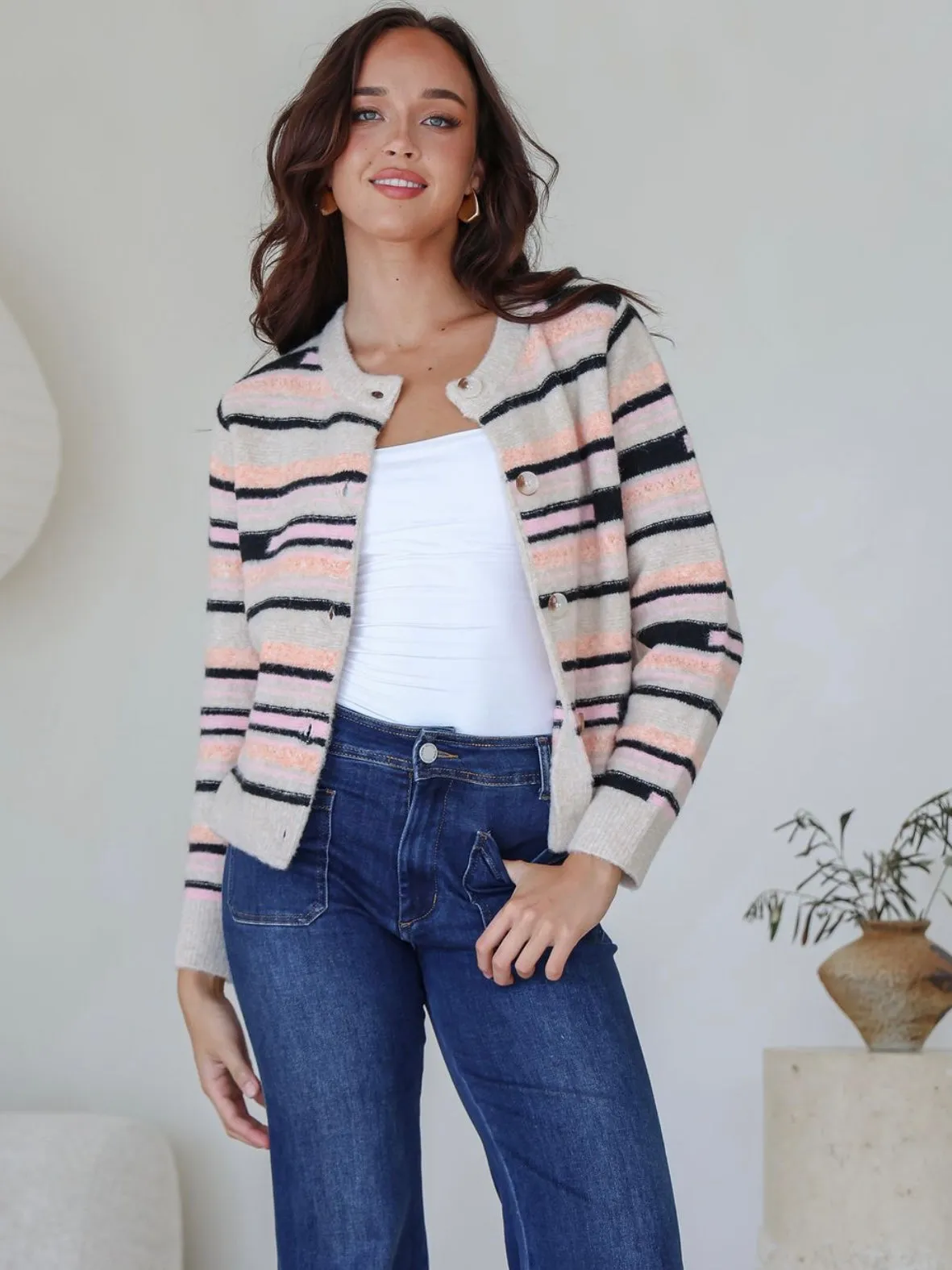 Pre Order : Multi Stripe Cardigan : ETA 17/4