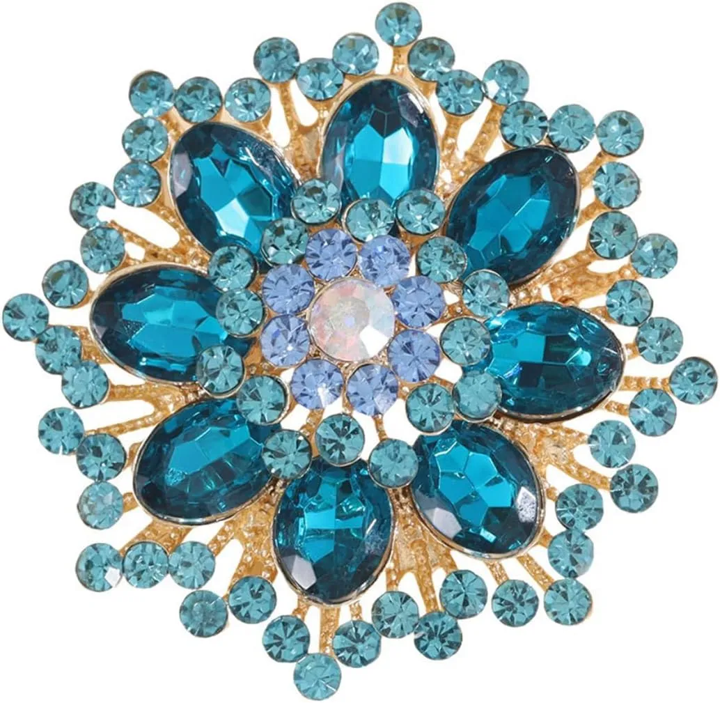 Premium Rhinestone Flower Brooch Pin for Women Sparkling Crystal Flower Corsage Bouquet Brooch Floral Lapel Pins Fashion Snowflake Sunflower Broochs Wedding Bride Dress Jewelry