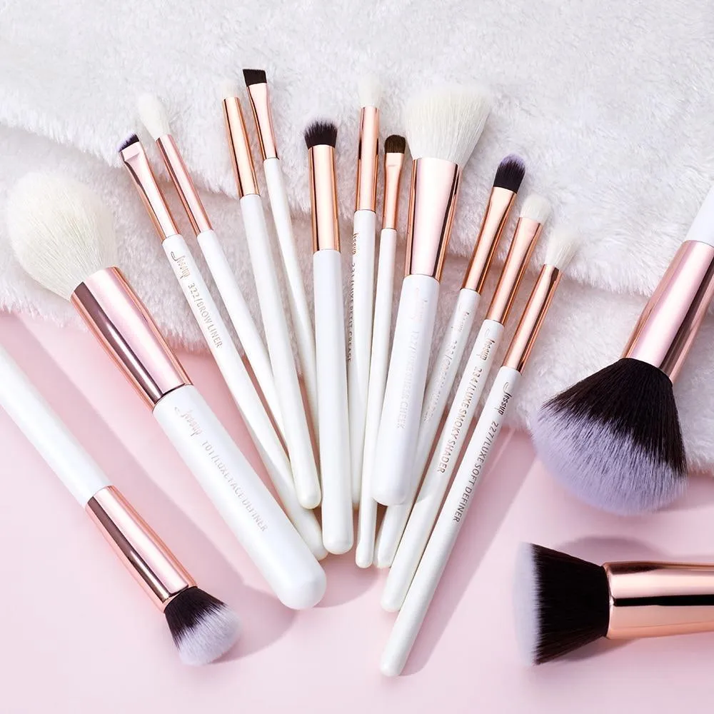 Professional Rose-Gold/White Makeup Brushes Set 15 Pcs