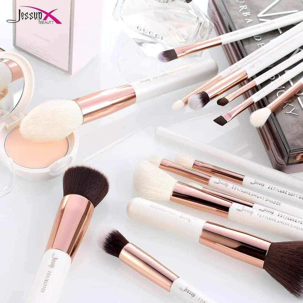 Professional Rose-Gold/White Makeup Brushes Set 15 Pcs