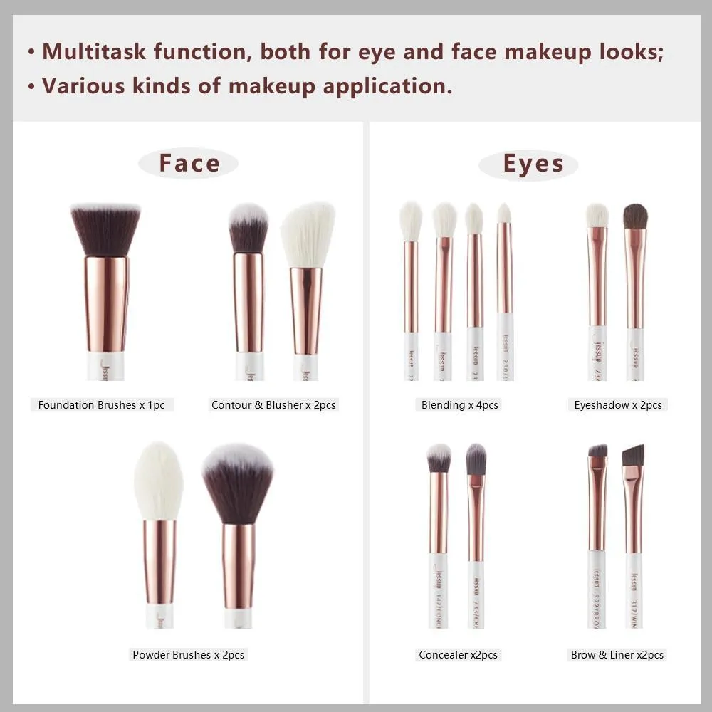 Professional Rose-Gold/White Makeup Brushes Set 15 Pcs