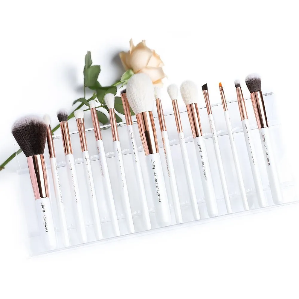 Professional Rose-Gold/White Makeup Brushes Set 15 Pcs
