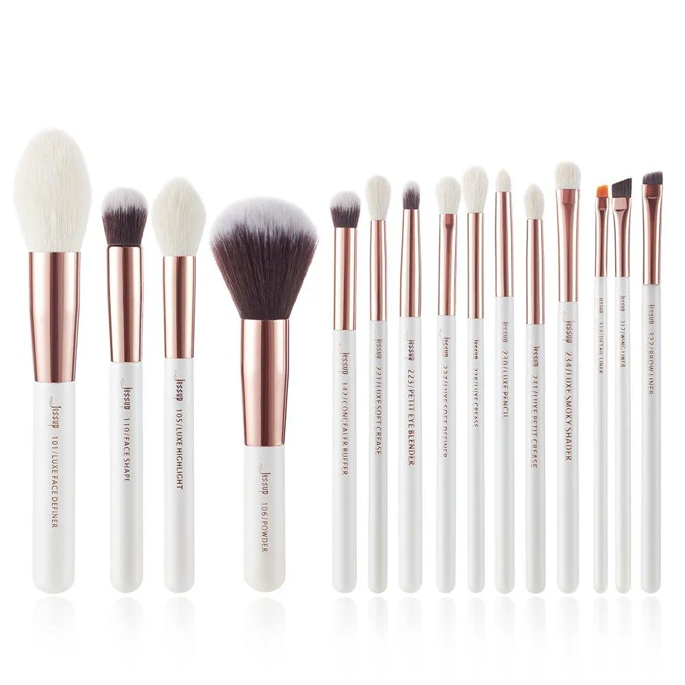 Professional Rose-Gold/White Makeup Brushes Set 15 Pcs