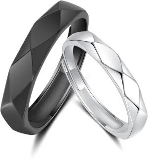 Promise Rings for Couples Wedding Engagement Band Matching Ring Sterling Silver Adjustable Him and Her Jewelry