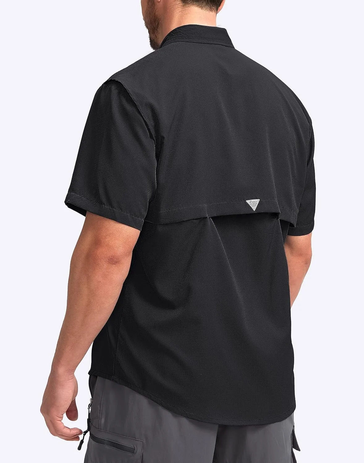 Pudolla Men's Fishing Shirts with Short Sleeves, Summer Travel Work Shirts, Button Down with UPF50  and Zipper Pockets