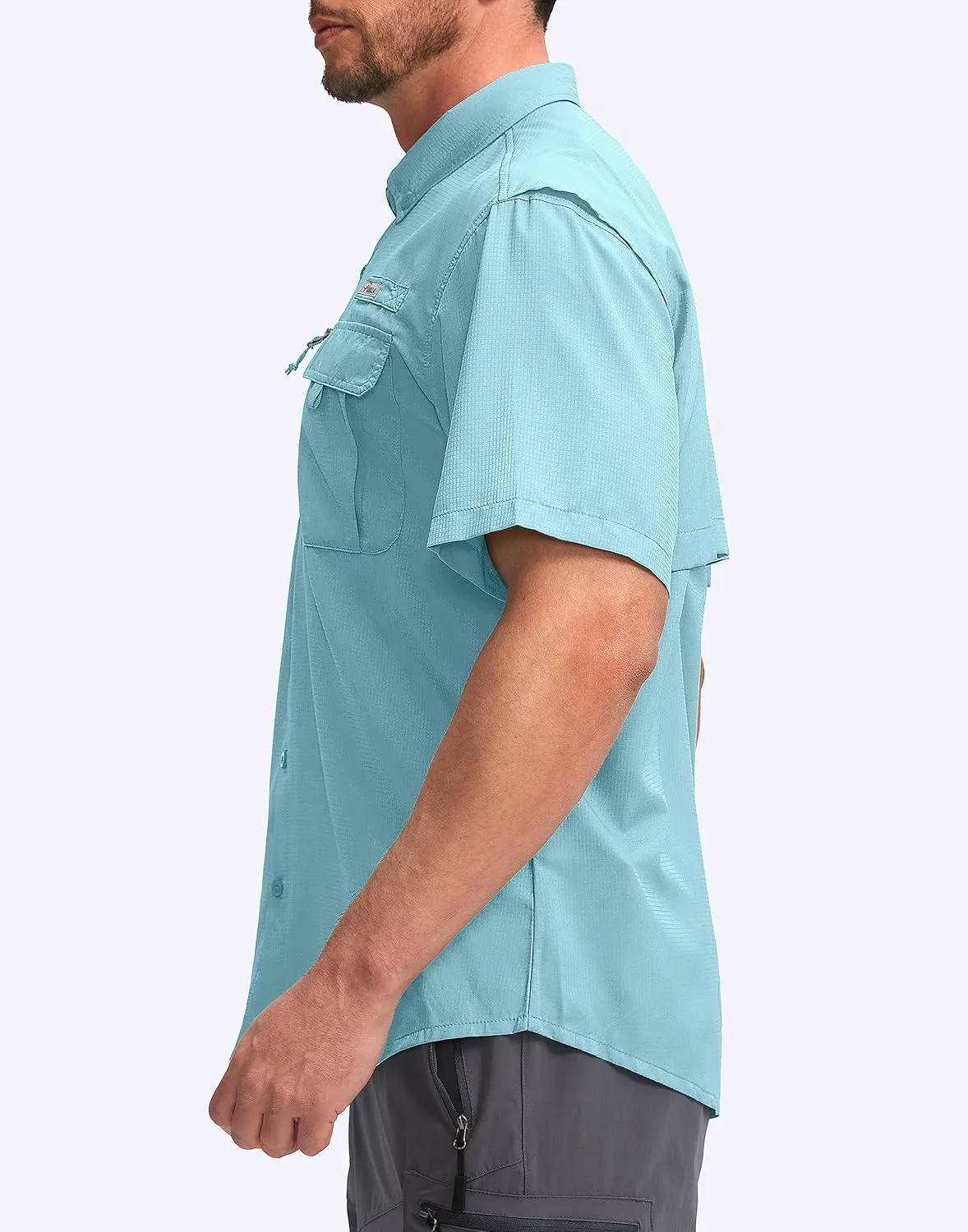 Pudolla Men's Fishing Shirts with Short Sleeves, Summer Travel Work Shirts, Button Down with UPF50  and Zipper Pockets