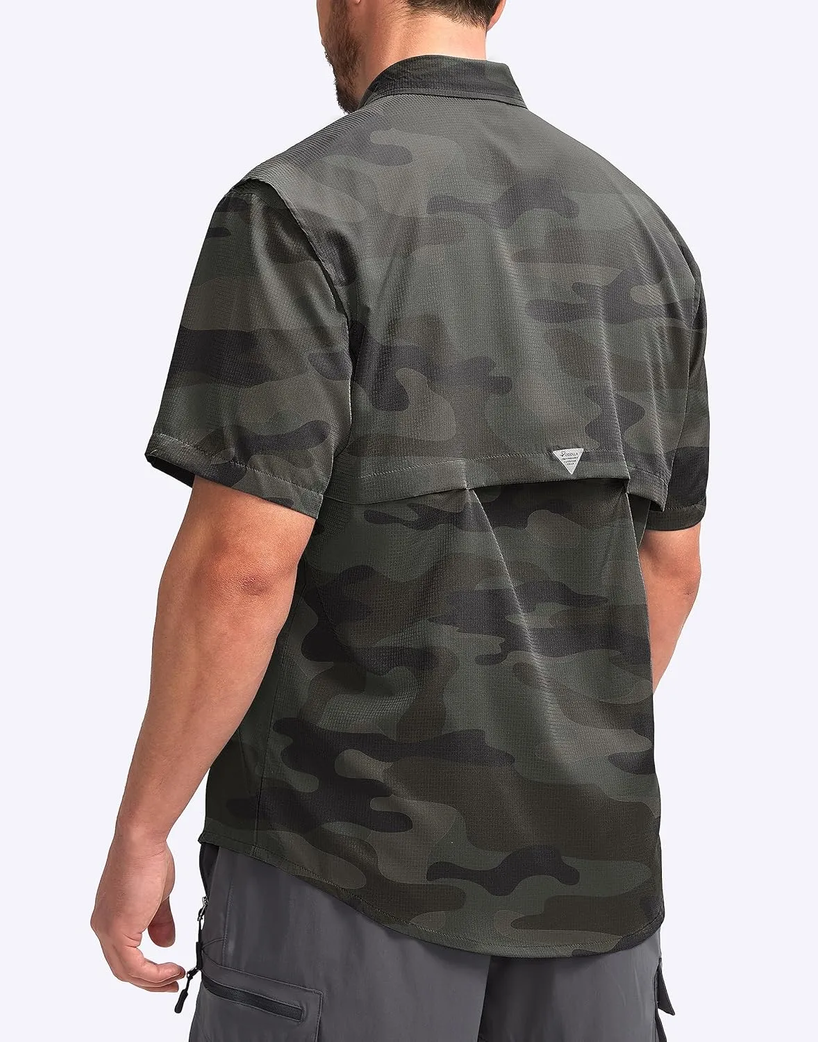 Pudolla Men's Fishing Shirts with Short Sleeves, Summer Travel Work Shirts, Button Down with UPF50  and Zipper Pockets