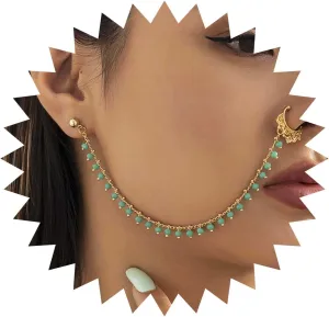 Punk Pearl Tassel Beaded Nose Ring with Chain to Ear Cuff Non Piercing Nose Hoop Dangle Chain for Women