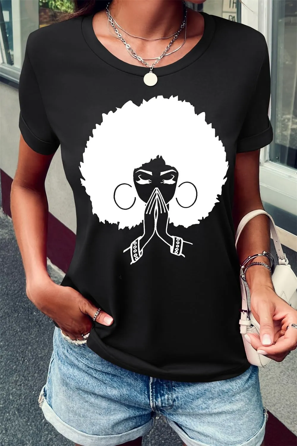 Qianxitang Women's Tops Cute Graphic Print Summer Causal Cotton Round Neck Short Sleeve Blouses T Shirt