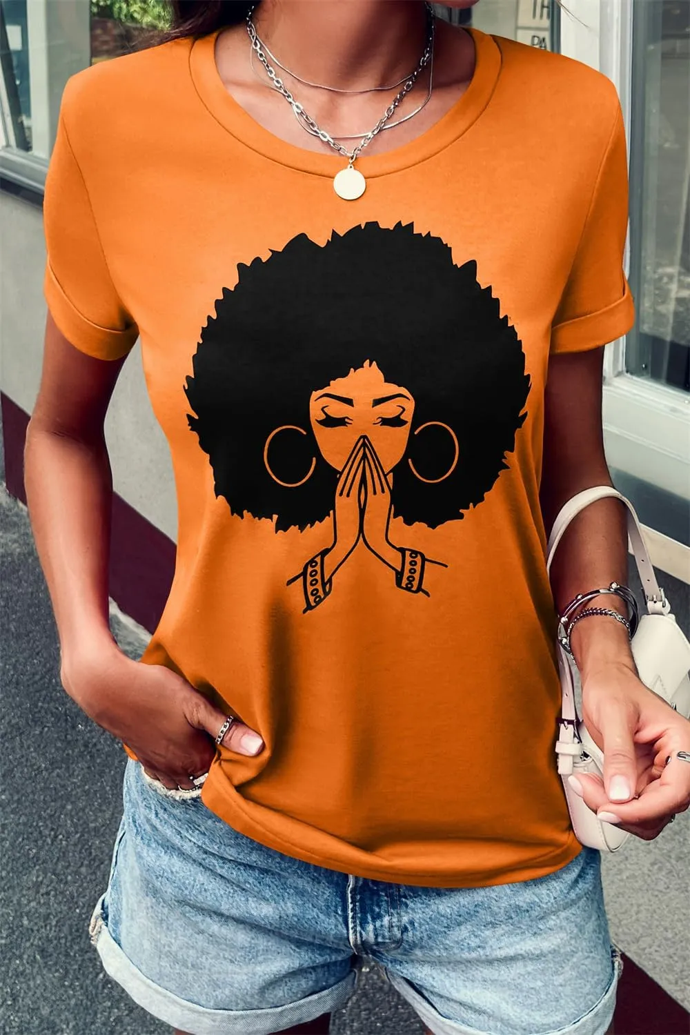 Qianxitang Women's Tops Cute Graphic Print Summer Causal Cotton Round Neck Short Sleeve Blouses T Shirt