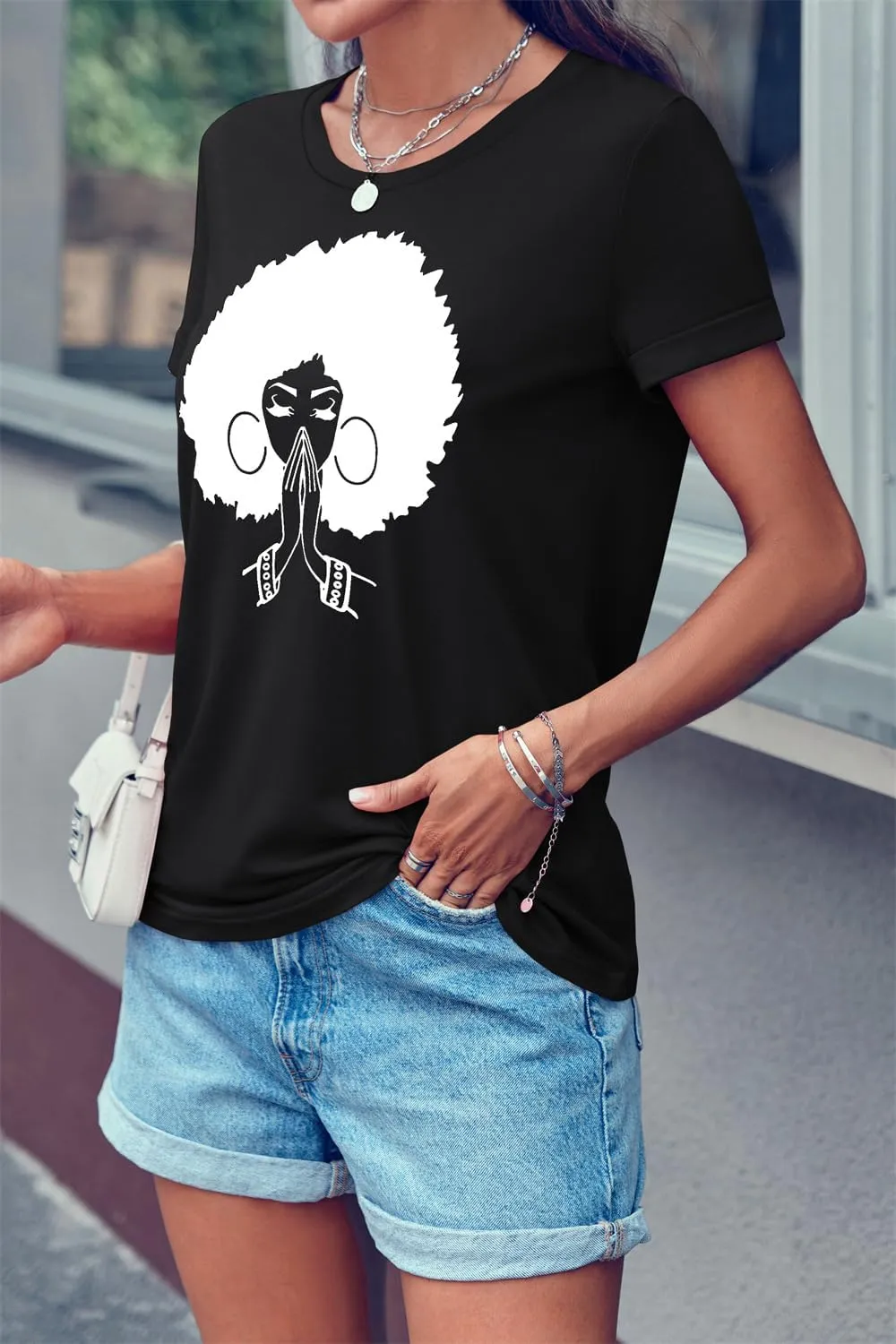 Qianxitang Women's Tops Cute Graphic Print Summer Causal Cotton Round Neck Short Sleeve Blouses T Shirt