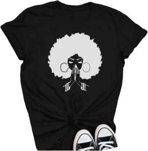 Qianxitang Women's Tops Cute Graphic Print Summer Causal Cotton Round Neck Short Sleeve Blouses T Shirt