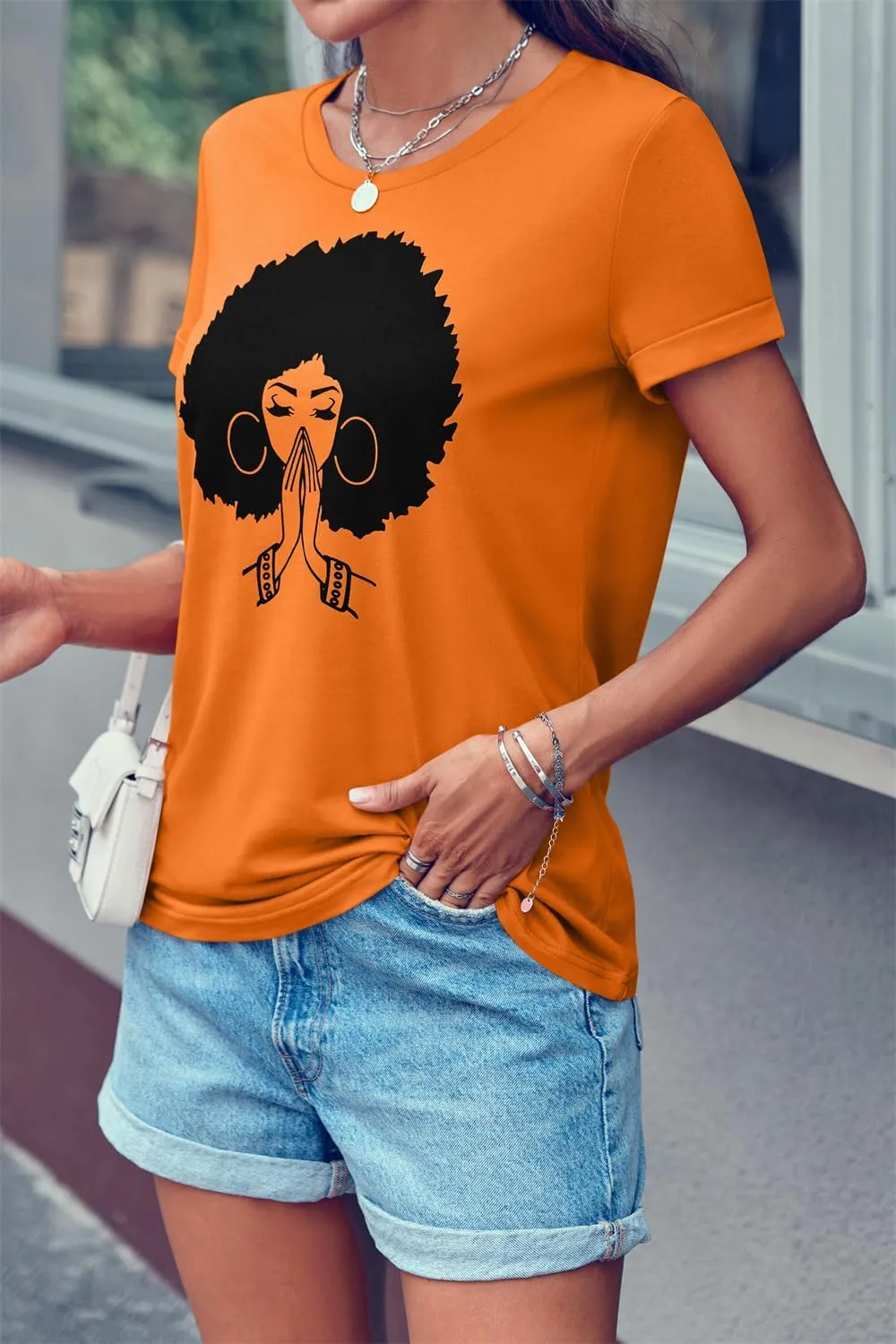 Qianxitang Women's Tops Cute Graphic Print Summer Causal Cotton Round Neck Short Sleeve Blouses T Shirt