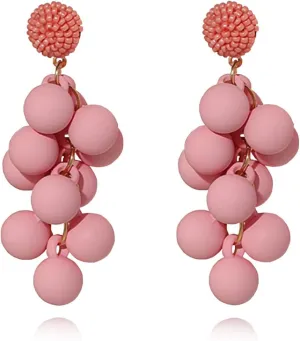Rainbow Acrylic Ball Colorful Grape Shape Long Dangle Earrings for Women Tassel Statement Fruit Drop Earrings