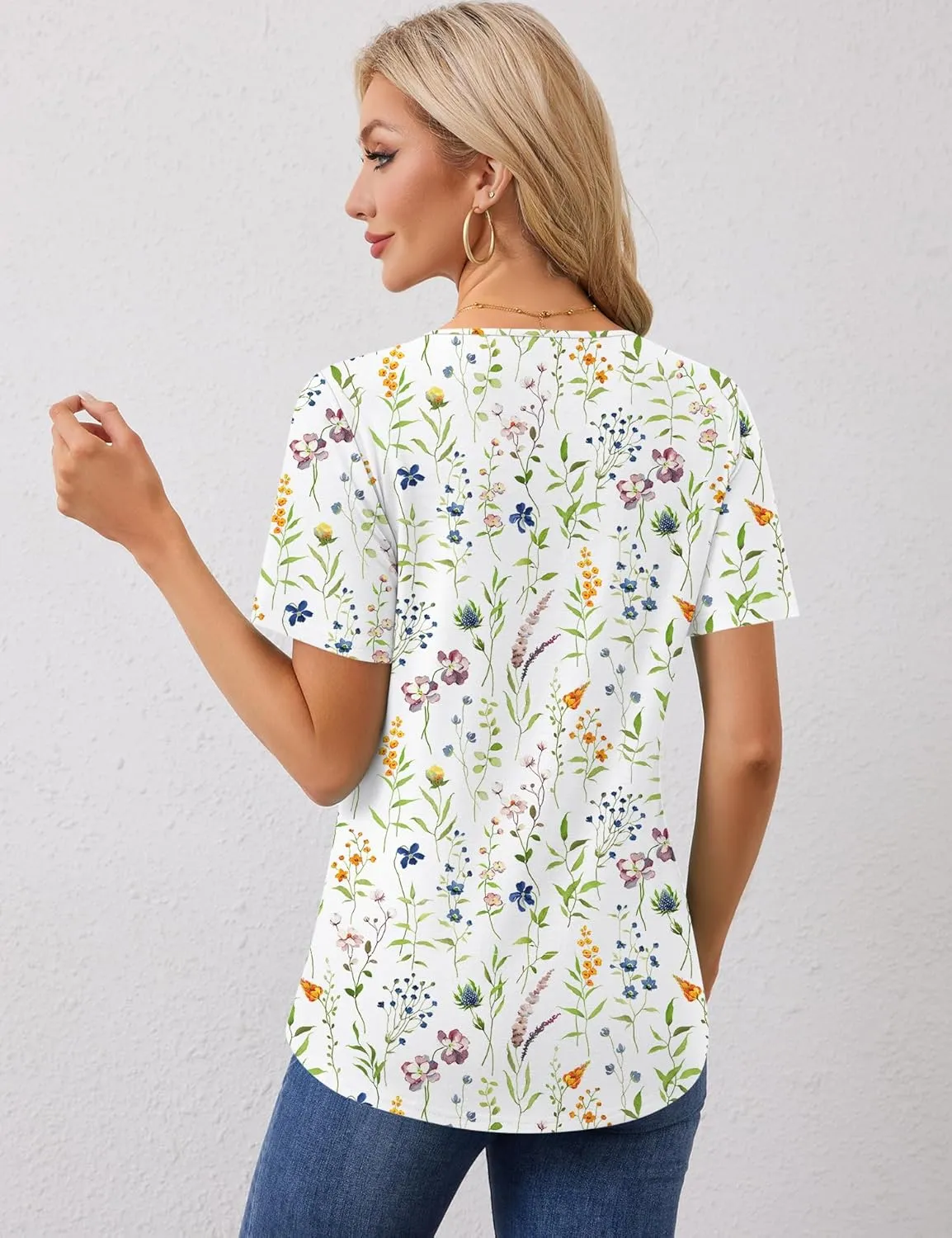 Rapbin Womens Short Sleeve Tunic Tops Dressy V Neck T Shirts Loose Fit Summer Pleated Blouses 2025