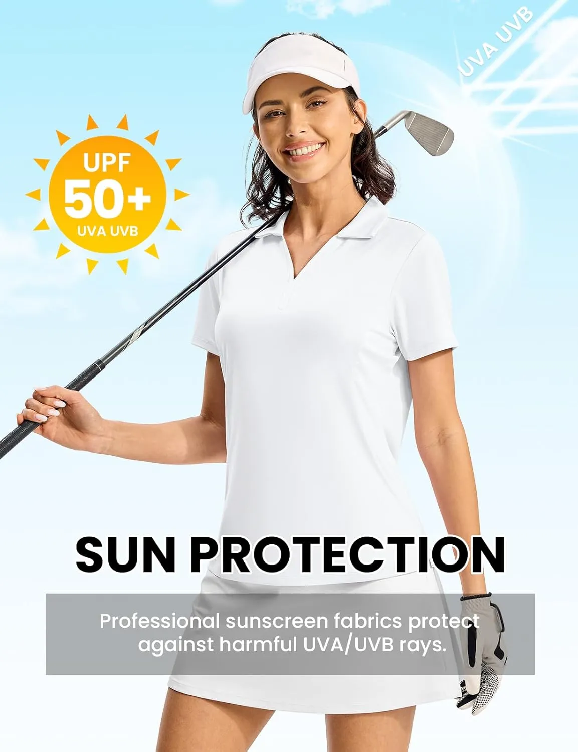 Rdruko Women's Golf Polo Shirts Dry Fit Collared Tennis Casual Work Shirts V Neck Moisture Wicking Short Sleeve