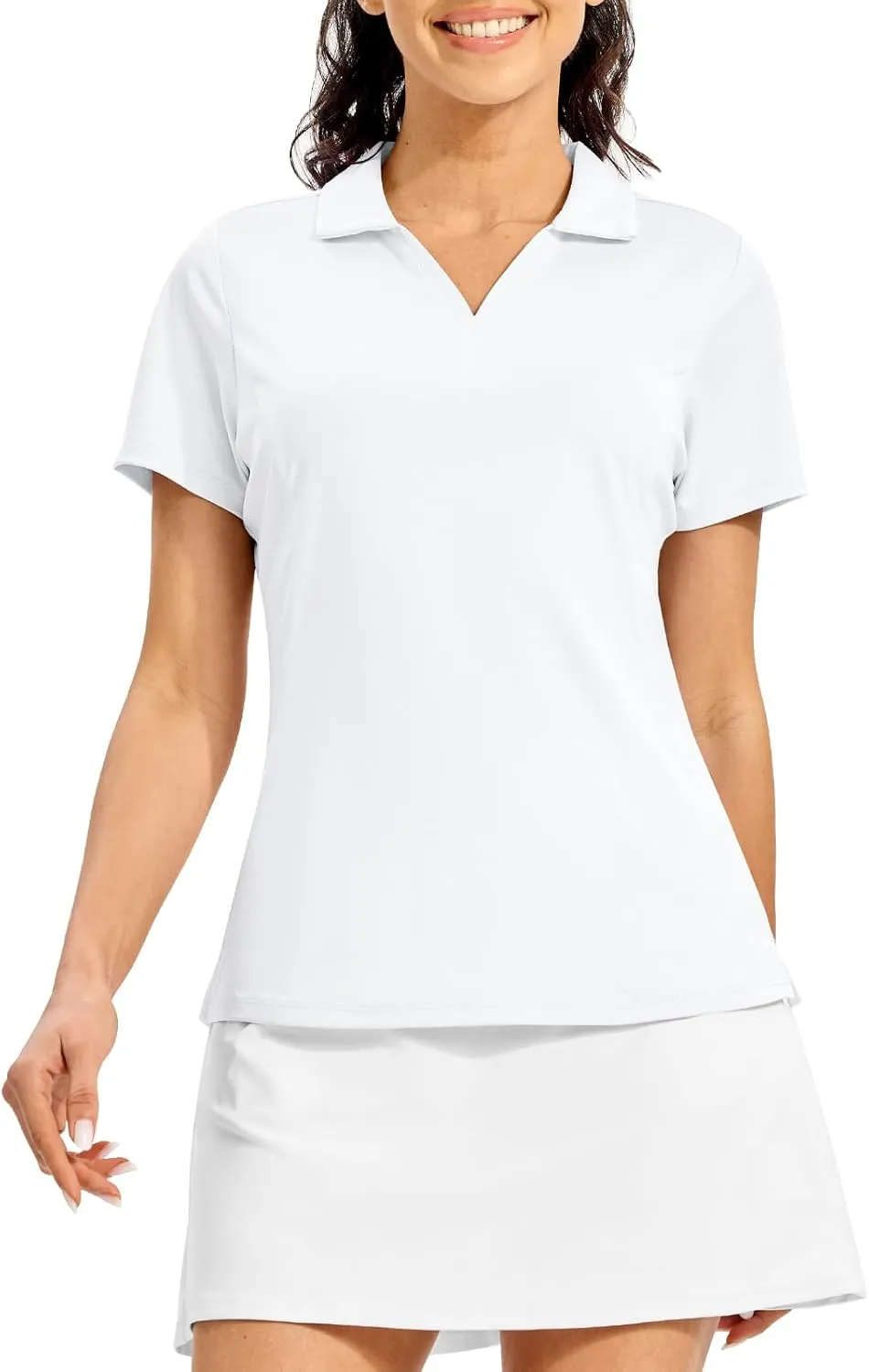 Rdruko Women's Golf Polo Shirts Dry Fit Collared Tennis Casual Work Shirts V Neck Moisture Wicking Short Sleeve