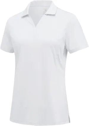 Rdruko Women's Golf Polo Shirts Dry Fit Collared Tennis Casual Work Shirts V Neck Moisture Wicking Short Sleeve