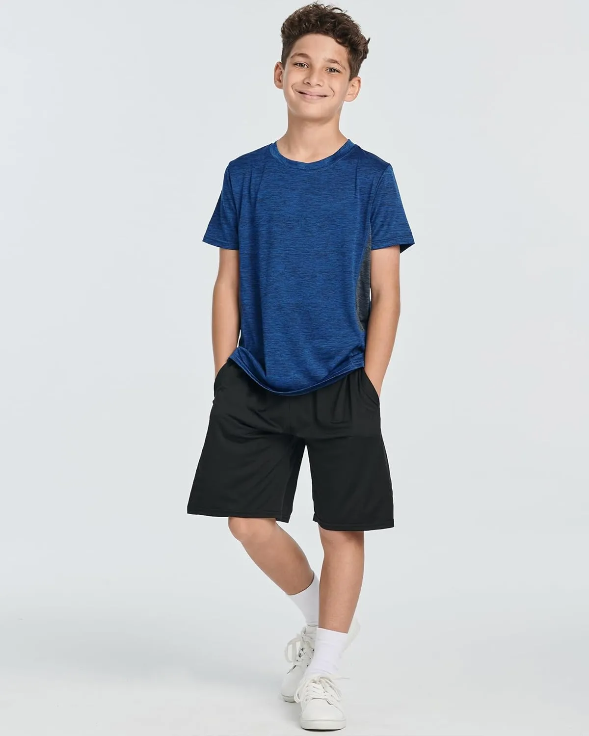 Real Essentials 5 Pack: Youth Dry-Fit Wicking Active Athletic Performance Short Sleeve T-Shirt Boys & Girls Shirts