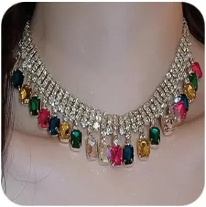 Rectangle Rhinestone Drop Necklace for Women Sparkling Tassel Rhinestone Choker Necklace Bohemian Rhinestone Crystal Pendant Necklace Statement Necklace for Wedding Party Gift