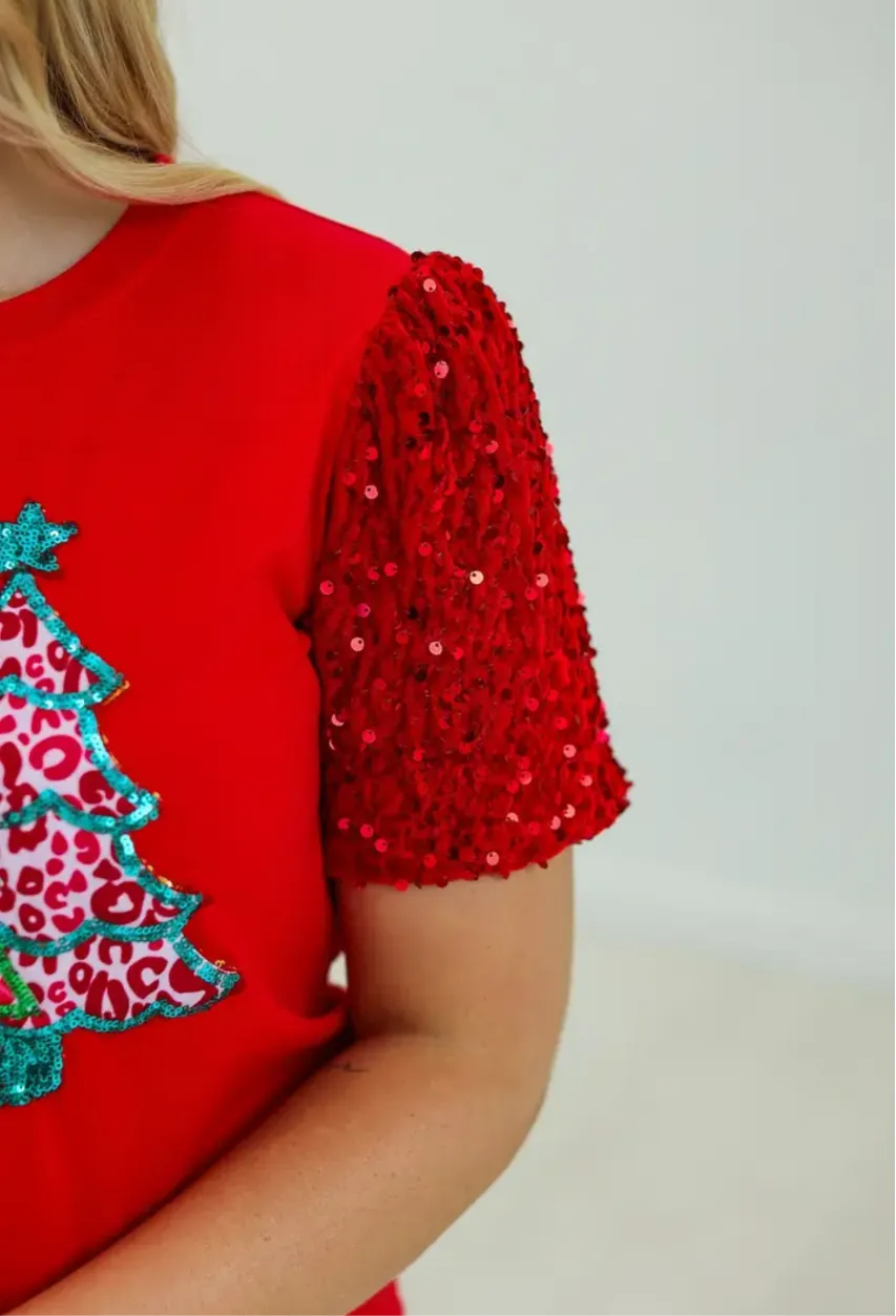 Red Sequin Christmas Tree Top