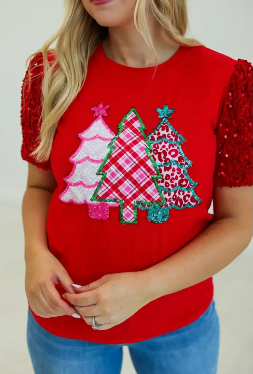 Red Sequin Christmas Tree Top
