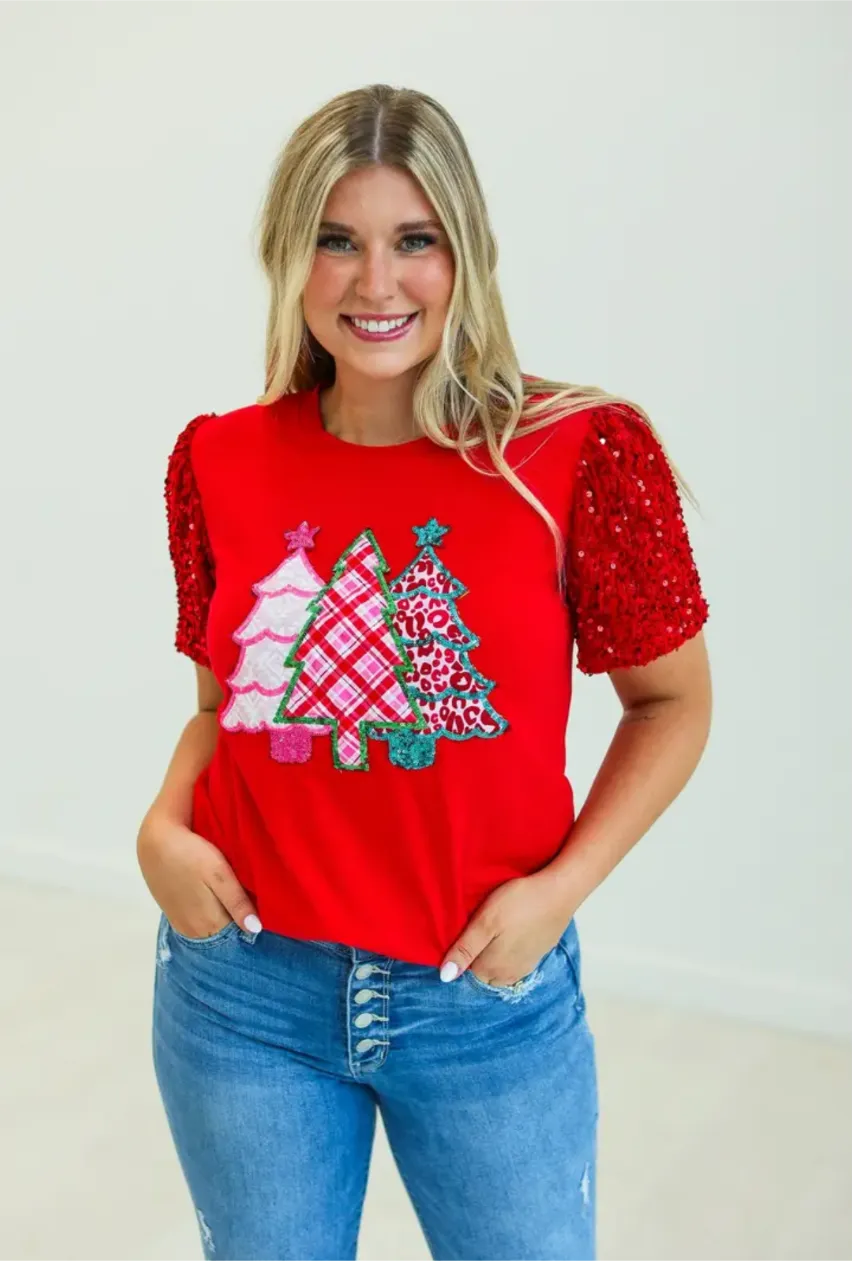 Red Sequin Christmas Tree Top
