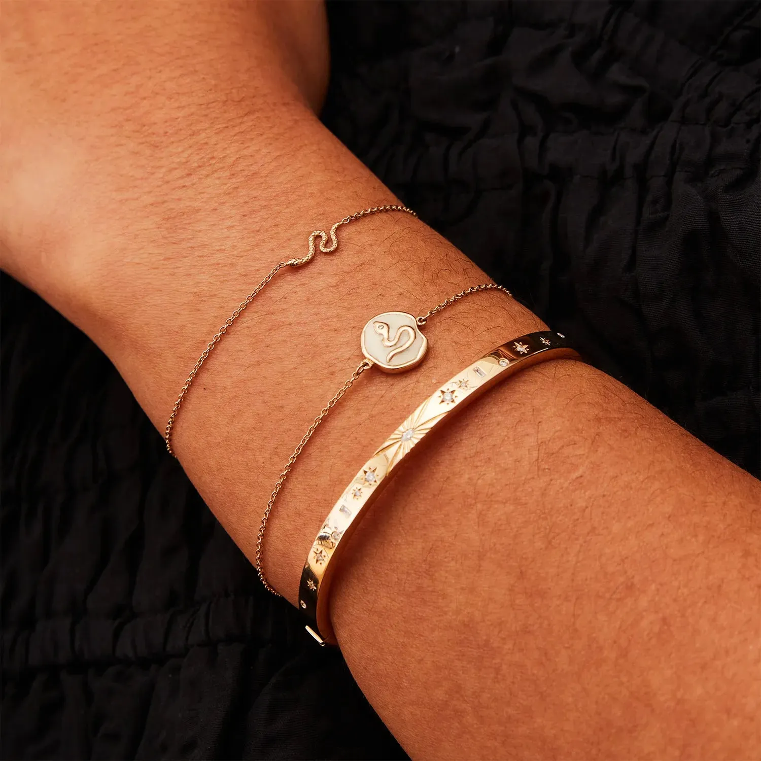 revival snake enamel bracelet - 14k yellow gold, diamond