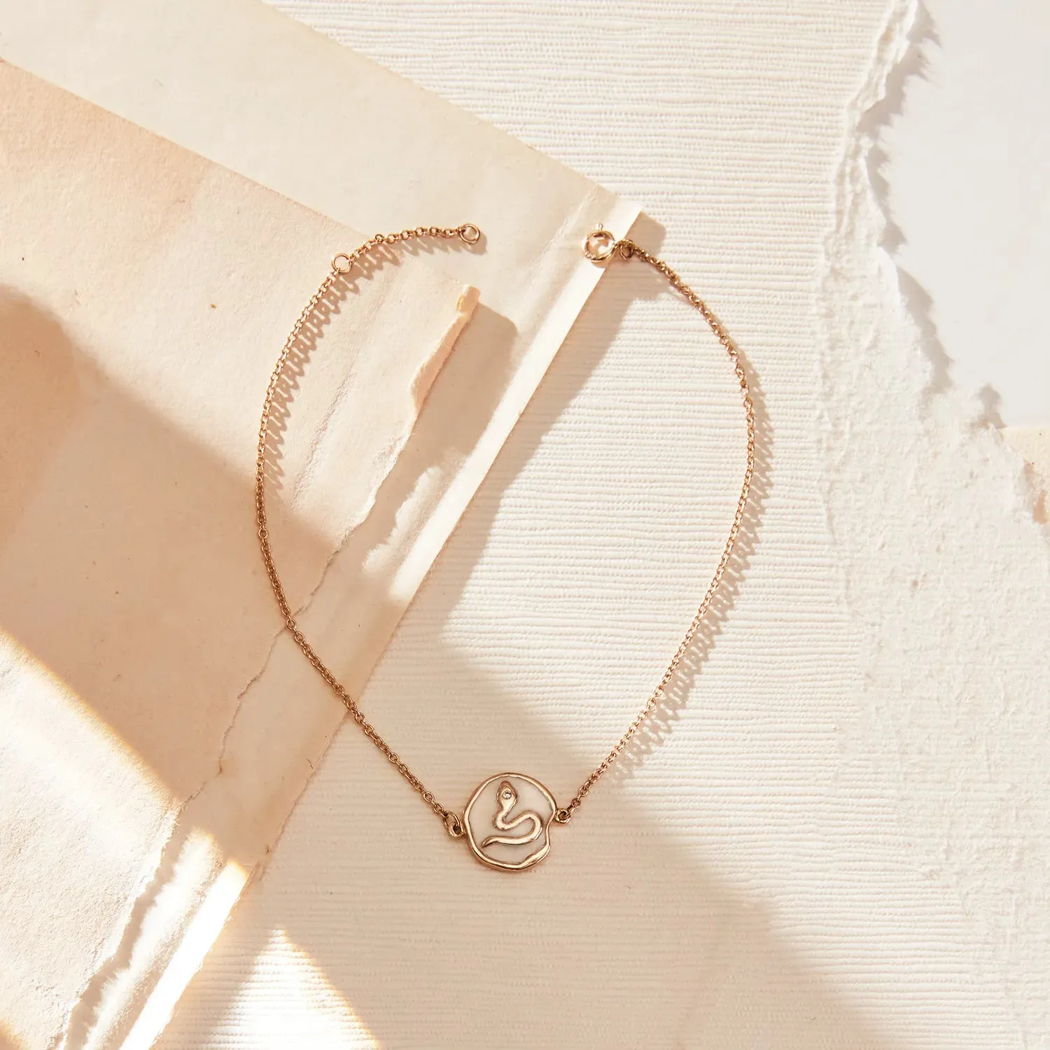revival snake enamel bracelet - 14k yellow gold, diamond