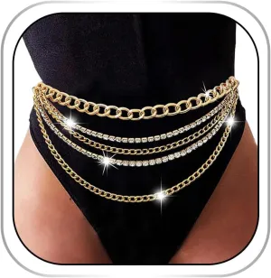 Rhinestone Waist Chain Gold Layered Waist Chains Crystal Belly Chain Tassels Body Jewelry for Women