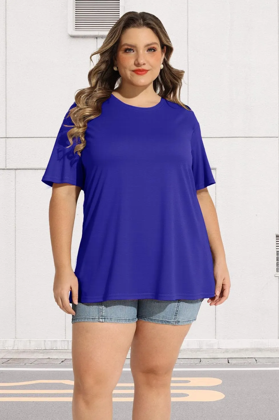 RITERA Women's Plus Size Crewneck Tops Short Sleeve Oversized T Shirt for Women Spring Summer XL 5XL