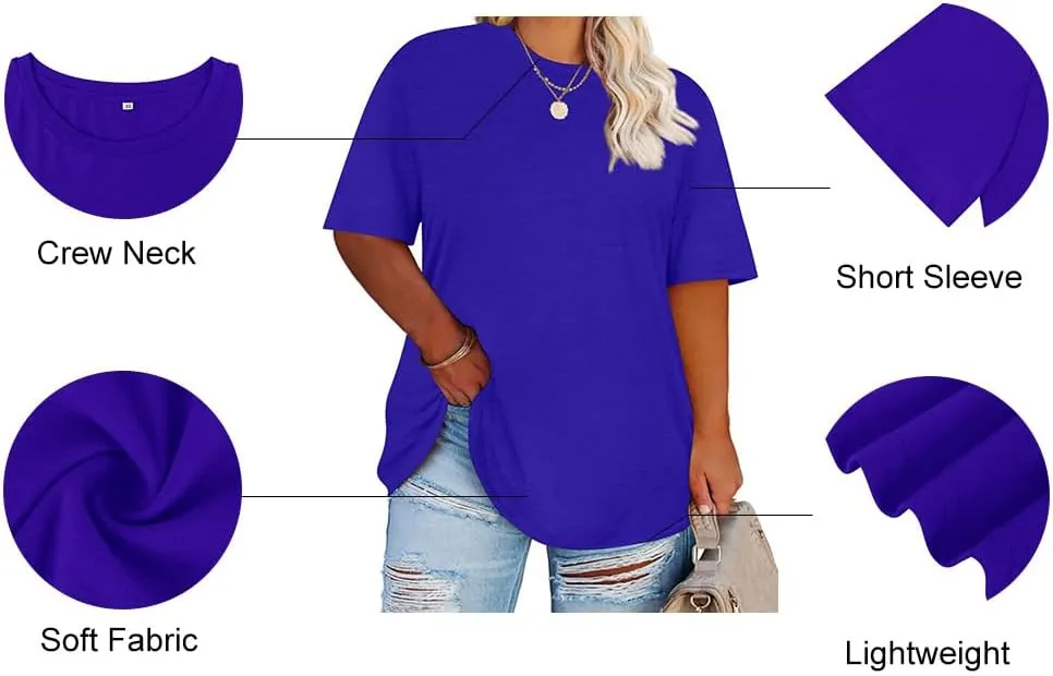 RITERA Women's Plus Size Crewneck Tops Short Sleeve Oversized T Shirt for Women Spring Summer XL 5XL