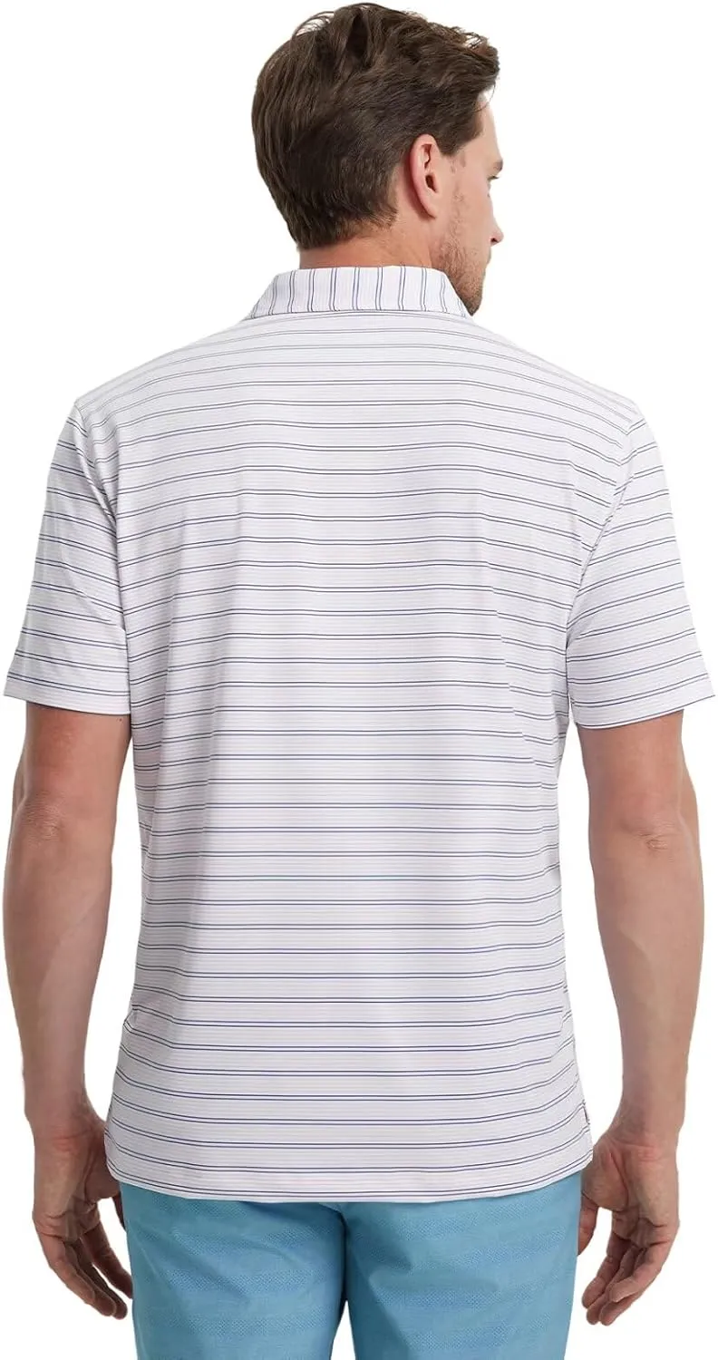 Rouen Men's Polo Shirts Short Sleeve Dry Fit Performance Wicking Moisture Causal Striped Collared Golf Shirts for Men