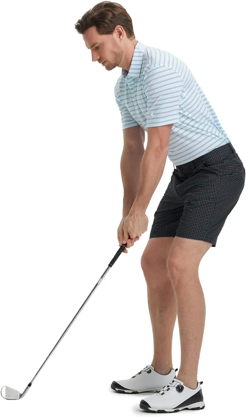 Rouen Men's Polo Shirts Short Sleeve Dry Fit Performance Wicking Moisture Causal Striped Collared Golf Shirts for Men