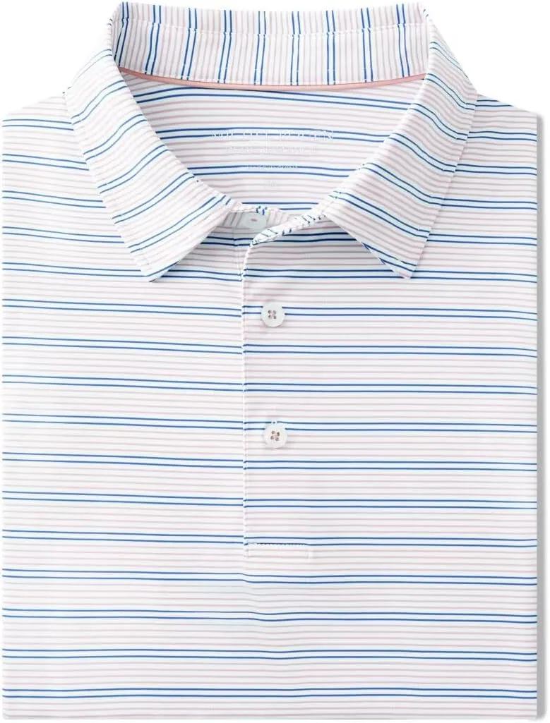 Rouen Men's Polo Shirts Short Sleeve Dry Fit Performance Wicking Moisture Causal Striped Collared Golf Shirts for Men