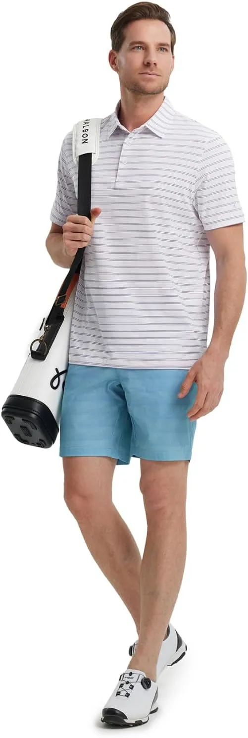 Rouen Men's Polo Shirts Short Sleeve Dry Fit Performance Wicking Moisture Causal Striped Collared Golf Shirts for Men