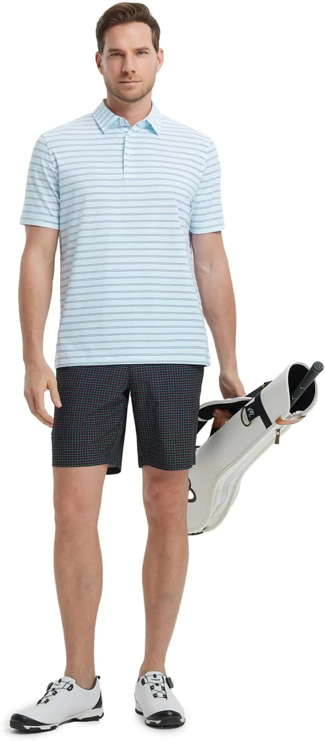Rouen Men's Polo Shirts Short Sleeve Dry Fit Performance Wicking Moisture Causal Striped Collared Golf Shirts for Men