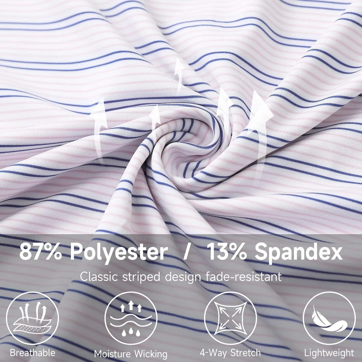 Rouen Men's Polo Shirts Short Sleeve Dry Fit Performance Wicking Moisture Causal Striped Collared Golf Shirts for Men