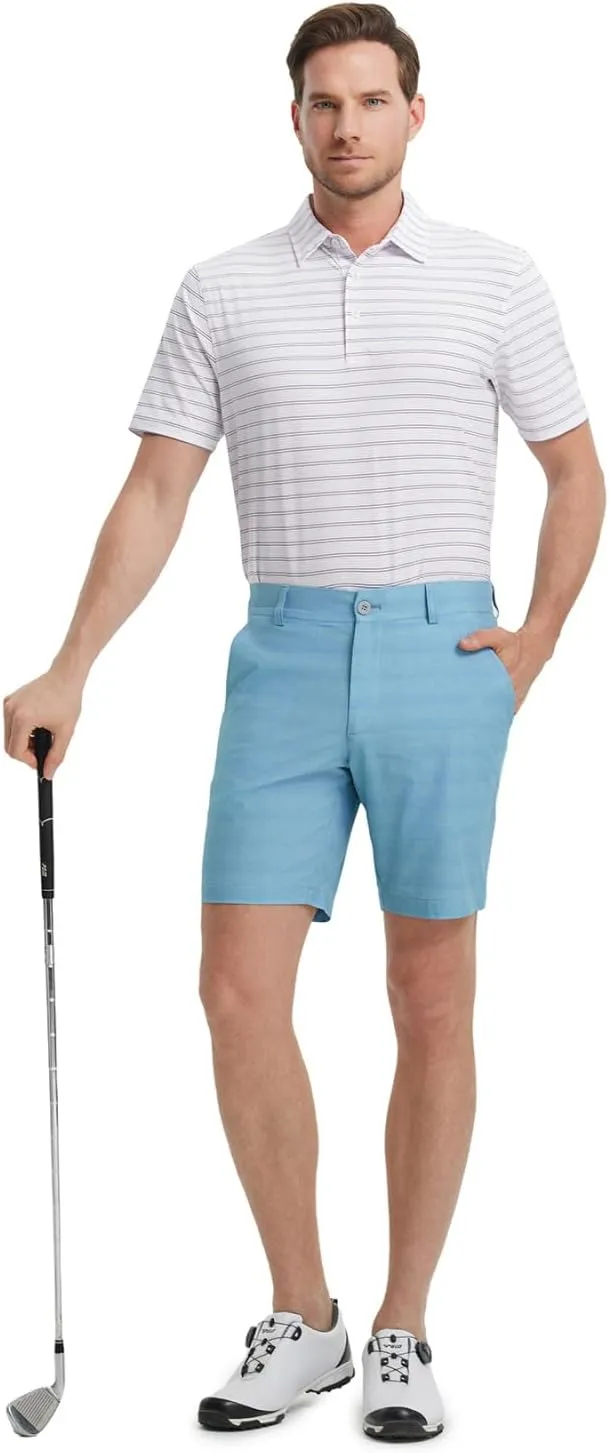 Rouen Men's Polo Shirts Short Sleeve Dry Fit Performance Wicking Moisture Causal Striped Collared Golf Shirts for Men